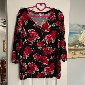 The Pioneer Woman Black and Red Floral Blouse